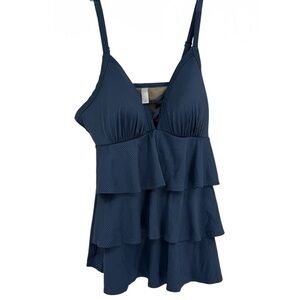 Swim By Cacique Lightly Lined No Wire Tankini Swimsuit Top Size 18 Blue Ruffle